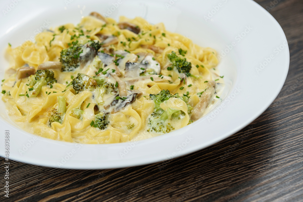 Hot dishes with pasta, cheese, vegetables and meat Hot dishes with pasta, cheese, vegetables and meat