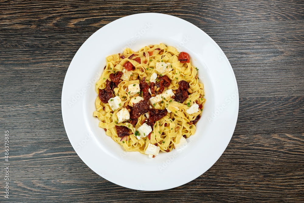 Hot dishes with pasta, cheese, vegetables and meat Hot dishes with pasta, cheese, vegetables and meat