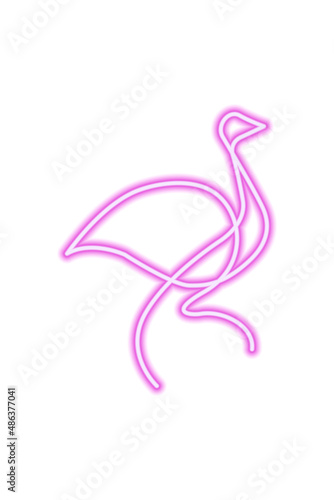 Pink neon icon ostrich isolated on white