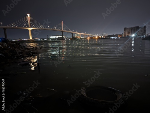 night photo of the big river in basra