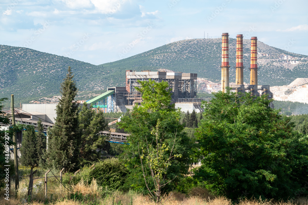 Yatağan thermal power plant producing electricity with coal. Muğla - TURKEY