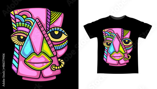 Hand drawn abstract face art t shirt design