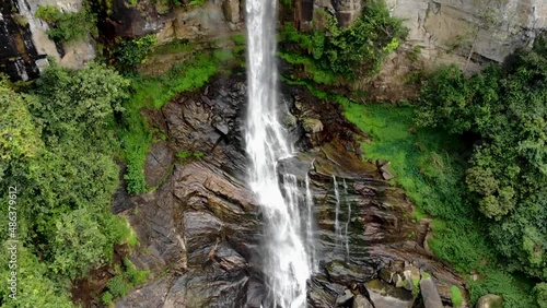 Aerial view of ramboda falls in Sri Lanka