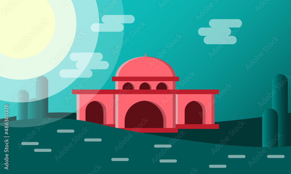 mosque background in the middle of the meadow with a flat design mosque background in the middle of the meadow with a flat design