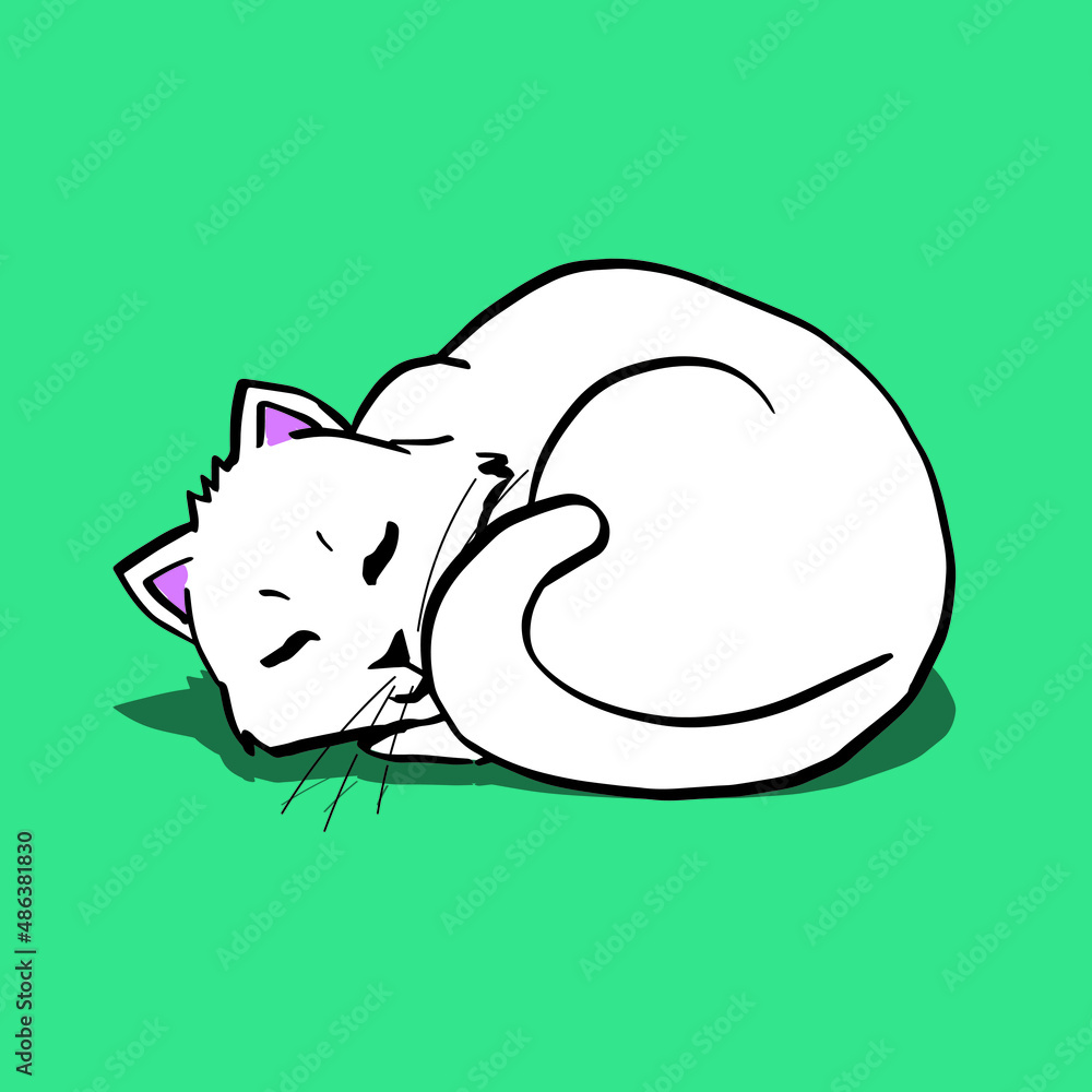 relaxed and peaceful sleeping cat illustration white cat background vector icon