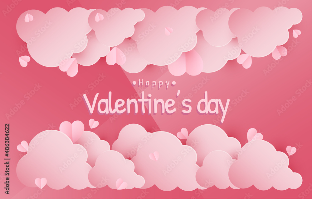 Card Happy Valentine's Day,Paper cut elements in shape of heart flying on pink and sweet background. Vector symbols of love for birthday greeting card design.