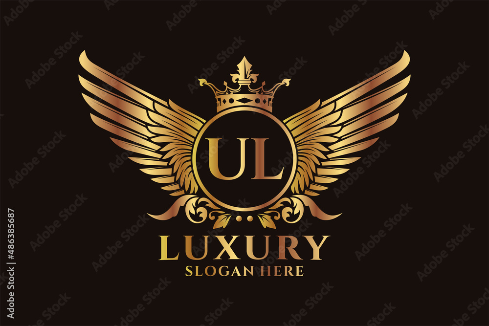 Luxury royal wing Letter UL crest Gold color Logo vector, Victory logo ...