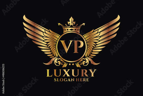 Luxury royal wing Letter VP crest Gold color Logo vector, Victory logo, crest logo, wing logo, vector logo template. photo
