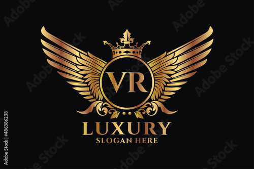 Luxury royal wing Letter VR crest Gold color Logo vector, Victory logo, crest logo, wing logo, vector logo template.