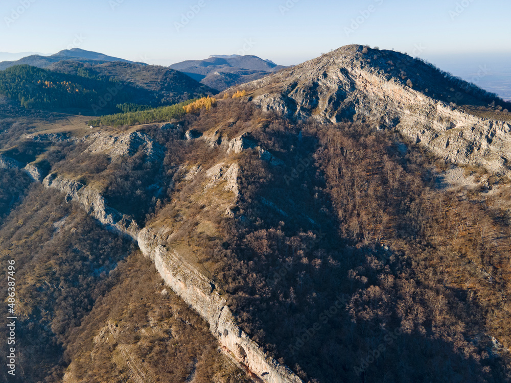 Aerial Autumn view of Balkan Mountains and Vratsata pass, Bulgaria