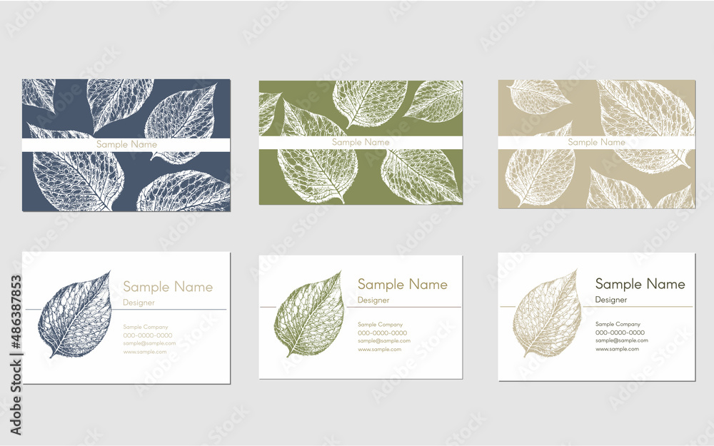 set of business card template design with hand drawn leaves illustration, for name card, shop card set of business card template design with hand drawn leaves illustration, for name card, shop card
