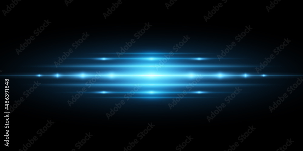 Hi-tech blue light effect isolated on black background. Vector flash for your project. Lens flare and glare. Sci-fi blue rays. Glowing lines with sparks