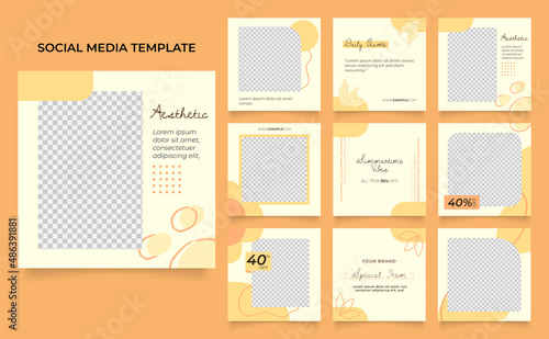 social media instagram and facebook feed post template in yellow color