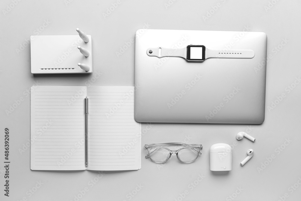 Different gadgets on light background Different gadgets on light background