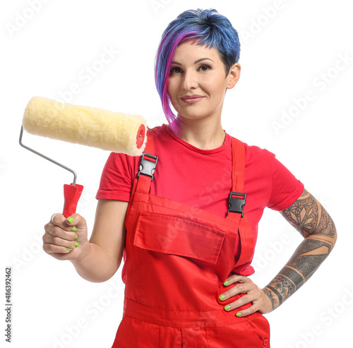 Female painter in red unifo...