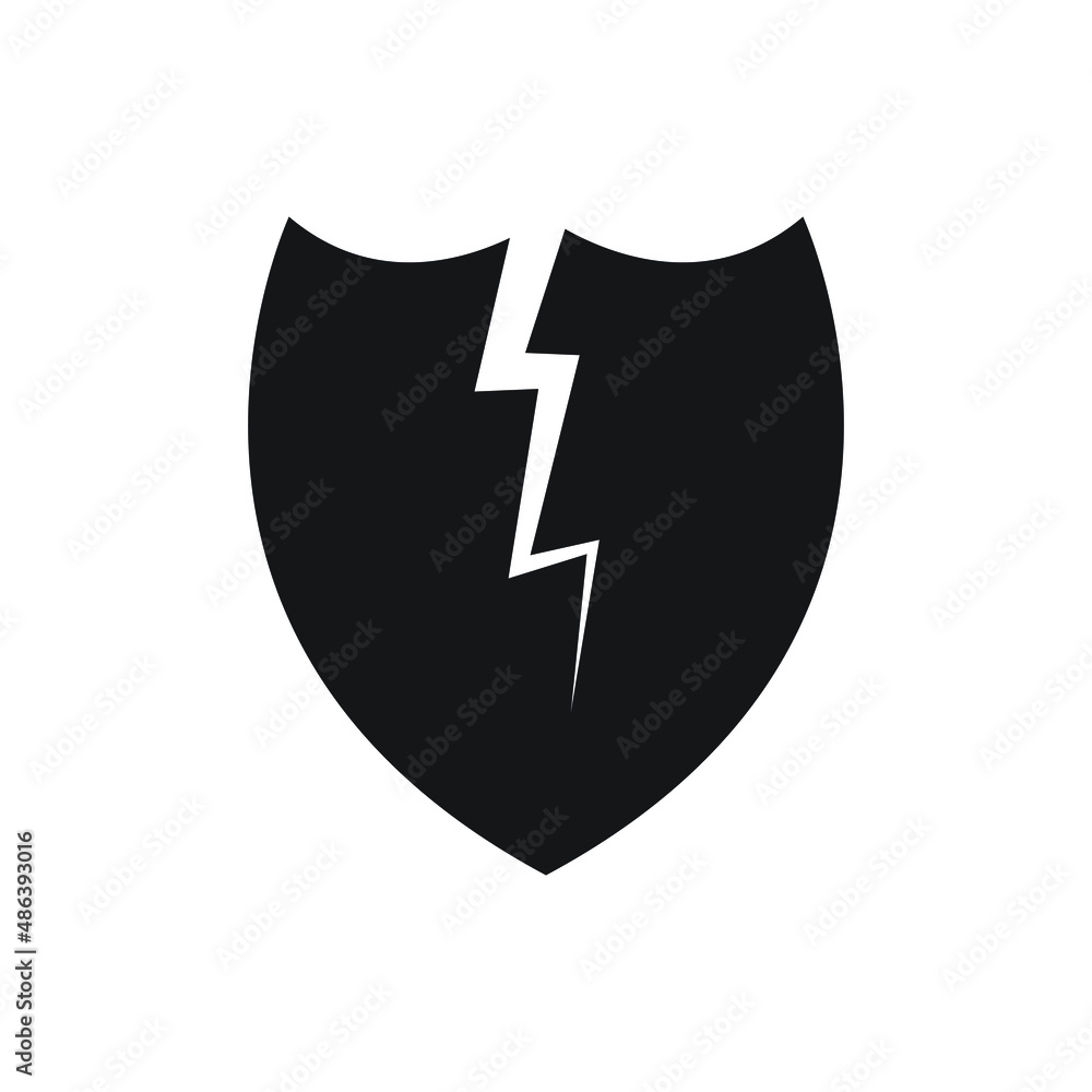 Broken shield icon design isolated on white background Broken shield icon design isolated on white background