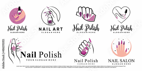 Set of nail logo template with unique concept Premium Vector