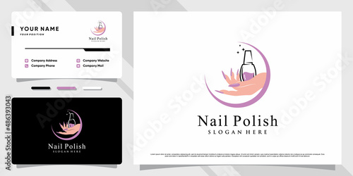 Nail polish logo with creative element and business card design Premium Vector