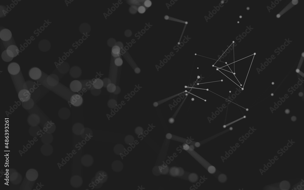 Abstract background. Molecules technology with polygonal shapes, connecting dots and lines. Connection structure. Big data visualization.