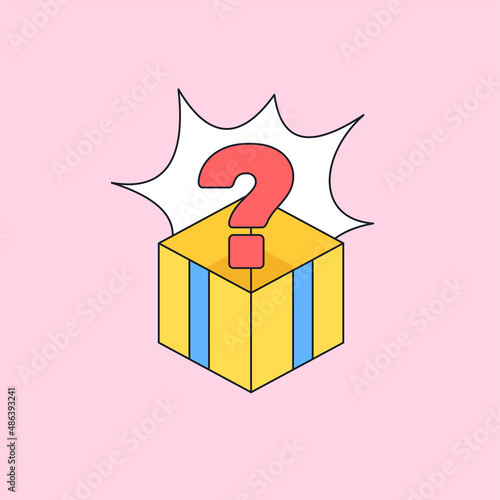 Mystery box icon question mark inside gift box for rare upcoming product online shop social media marketing