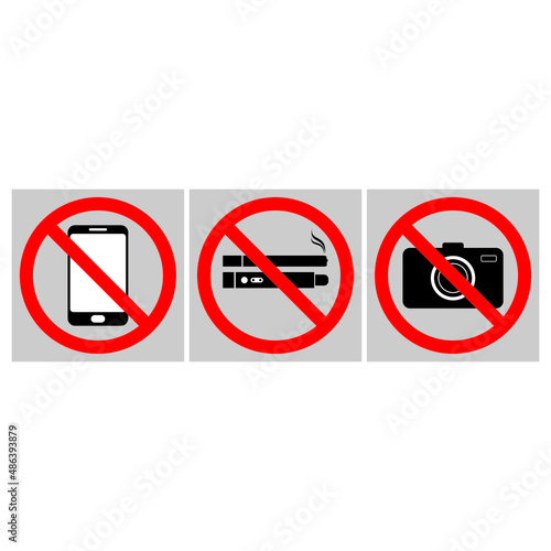 Free Download No photography, smoking, camera, Smartphone, photography, No place symbol sticker, Isolated on gray background - GFXLoad