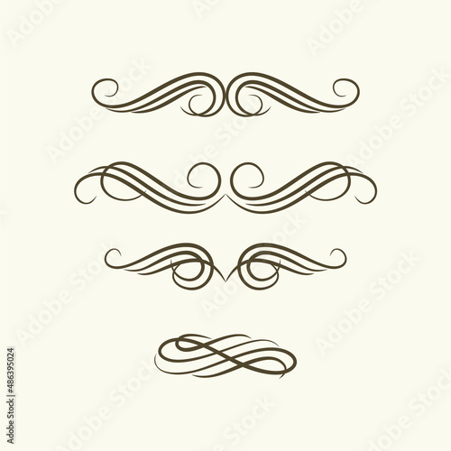 Calligraphic design elements. Elegant collection of hand drawn swirls for your design. Page decorations. Swirl, scroll and flourishes dividers