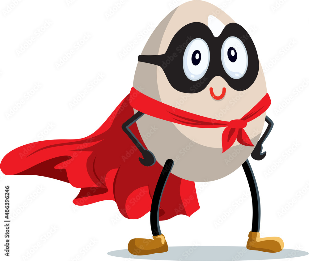 Superhero Egg Wearing Cape and Mask Vector Cartoon Illustration Stock