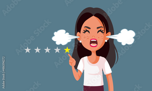 Furious Customer Giving One Star Review Vector Cartoon Illustration