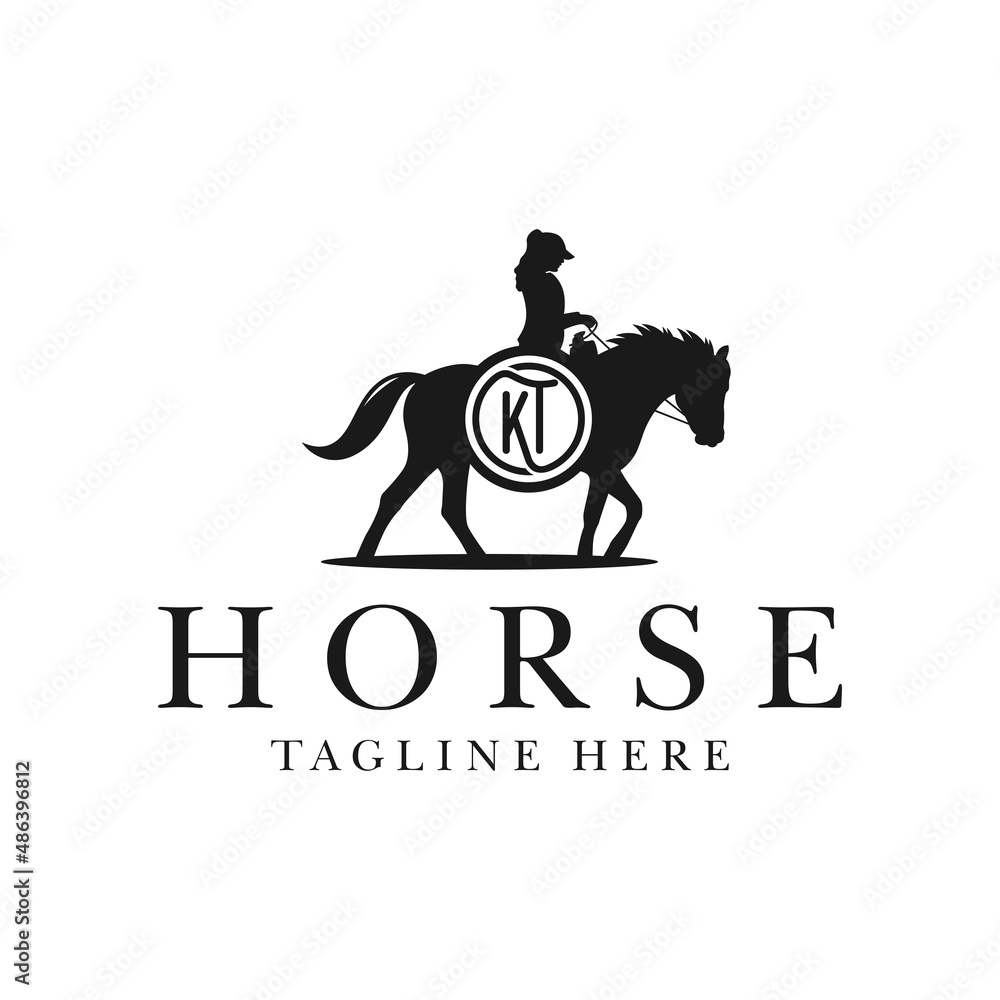 horse farm illustration logo with letters KT