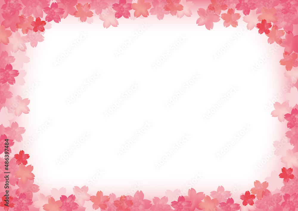 桜の花の水彩風手描きフレーム