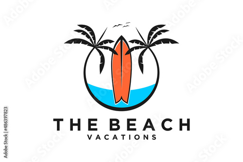 Sunset Island Lake Beach Sea Ocean Vintage Retro logo design