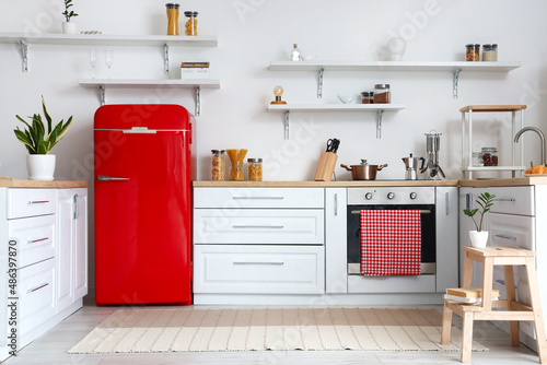 Interior of light kitchen w...