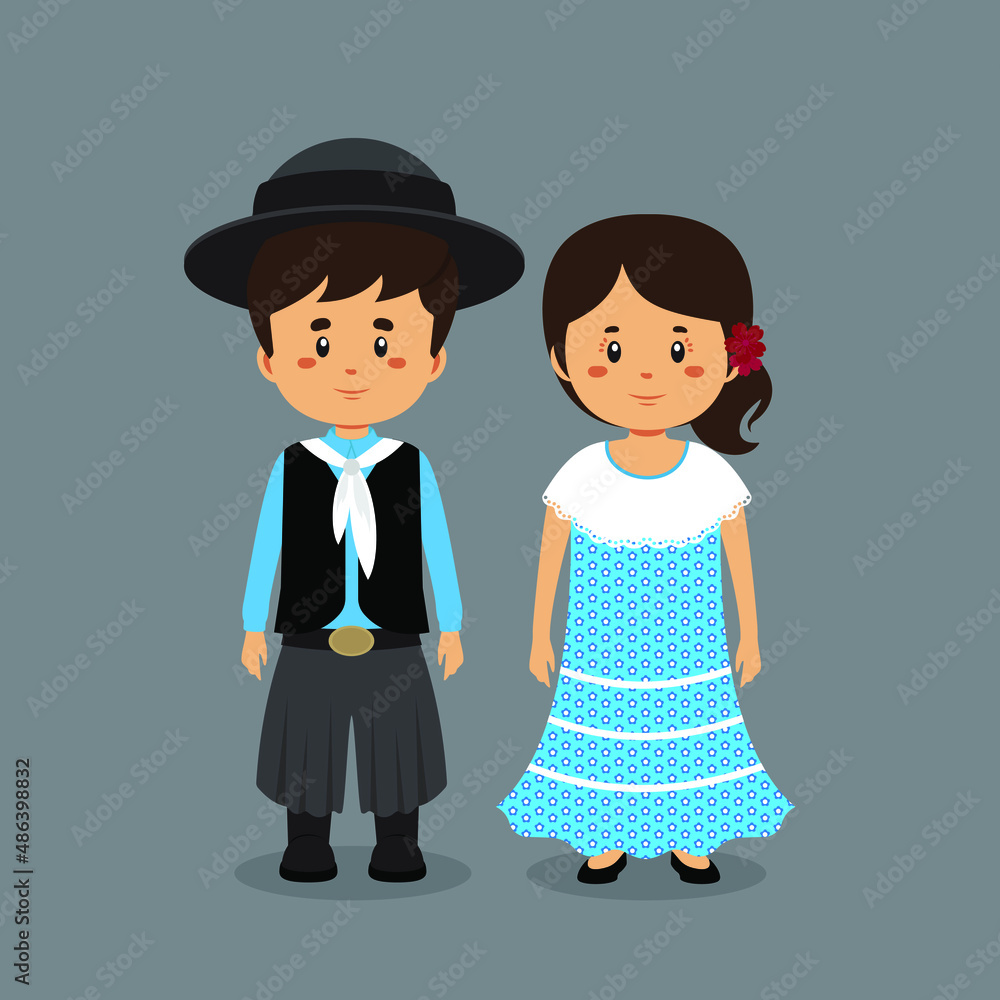 Couple Character Wearing Argentina Traditional Dress Couple Character Wearing Argentina Traditional Dress