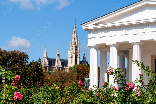 Photography The Temple of Theseus ( Theseustempel) framed with roses is a classicist building in the Volksgarten of the city center