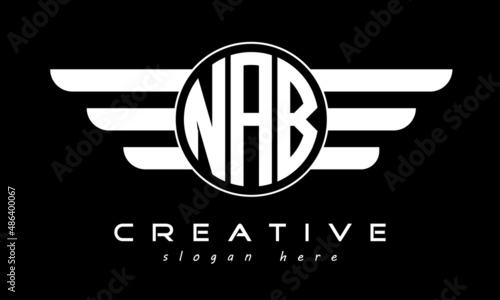 NAB three letter monogram type circle letter logo with wings vector template.