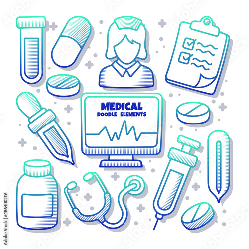 Doodle Medicine healthcare element collection with gradient outline style
