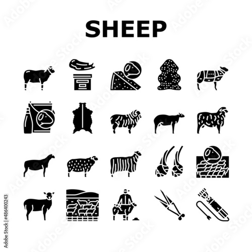 Fototapeta Sheep Breeding Farm Business Icons Set Vector