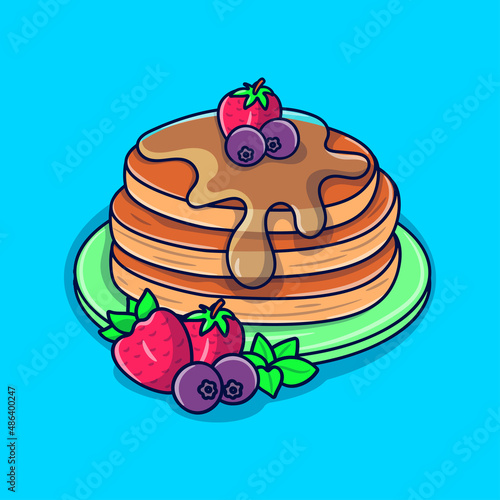Pancake doodle illustration with colored hand drawn style