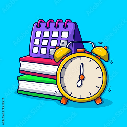 Alarm clock, book and calendar cartoon with colored hand drawn style
