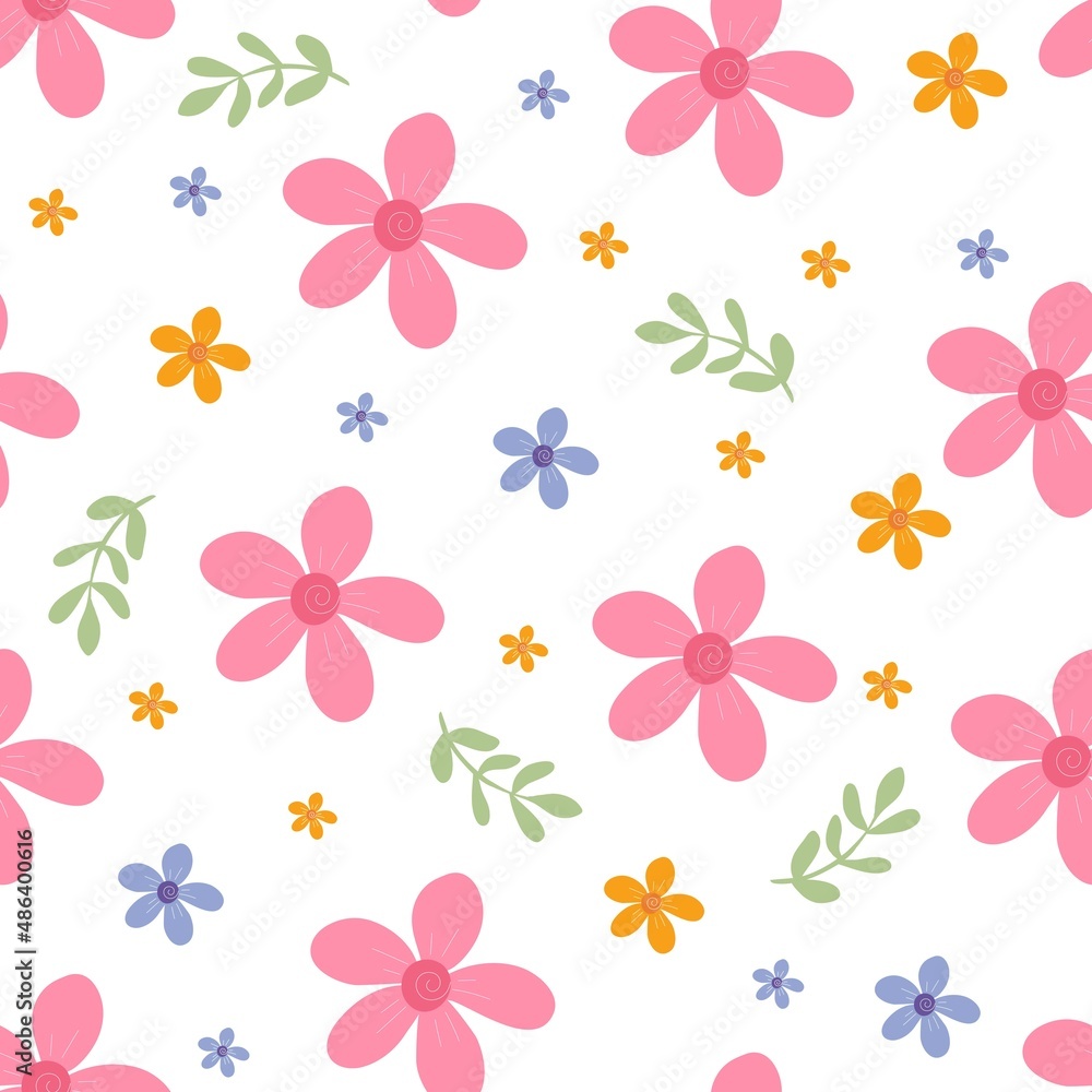 Seamless pattern with hand-drawn florals
