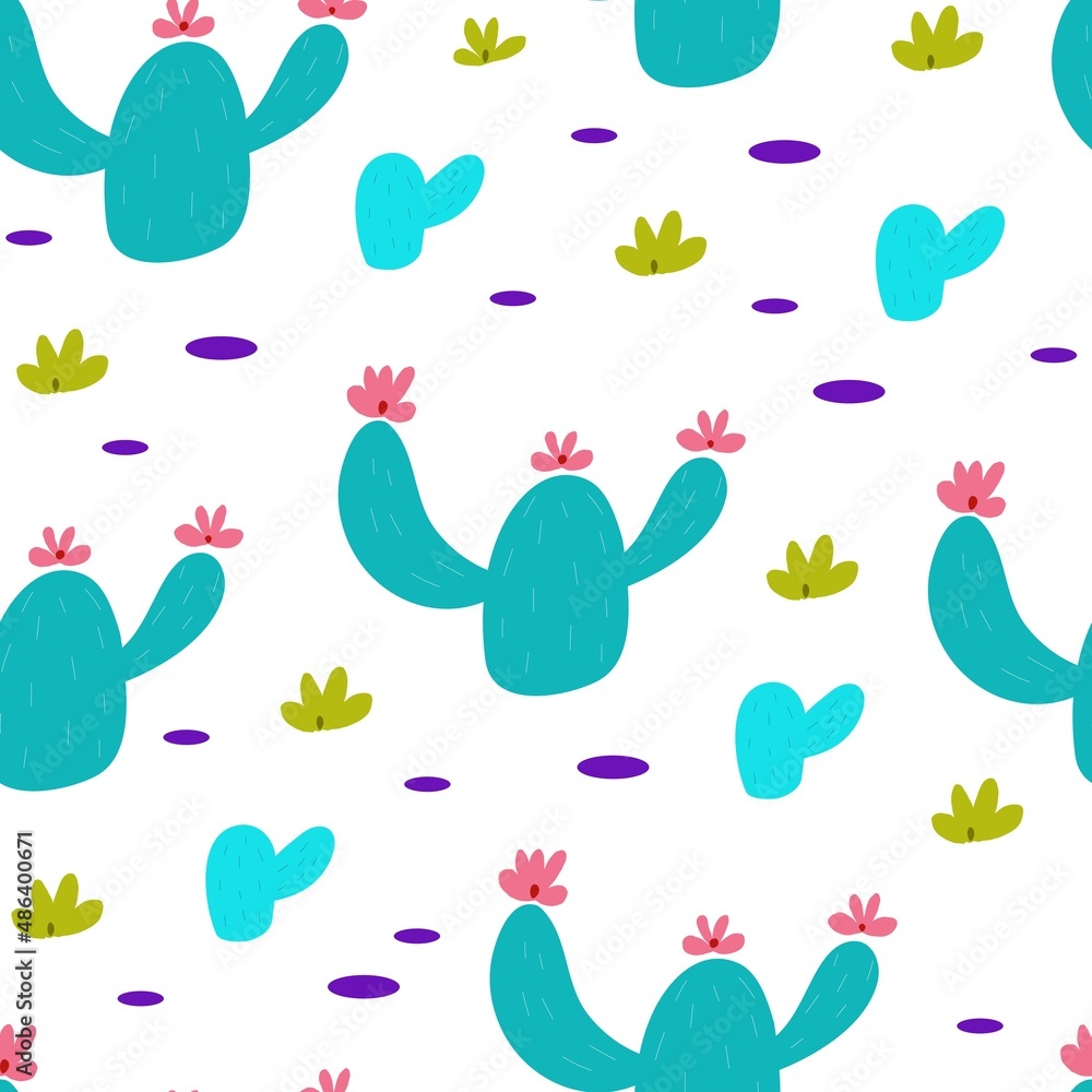 Seamless pattern with hand-drawn cactus