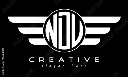 NDU three letter monogram type circle letter logo with wings vector template. photo