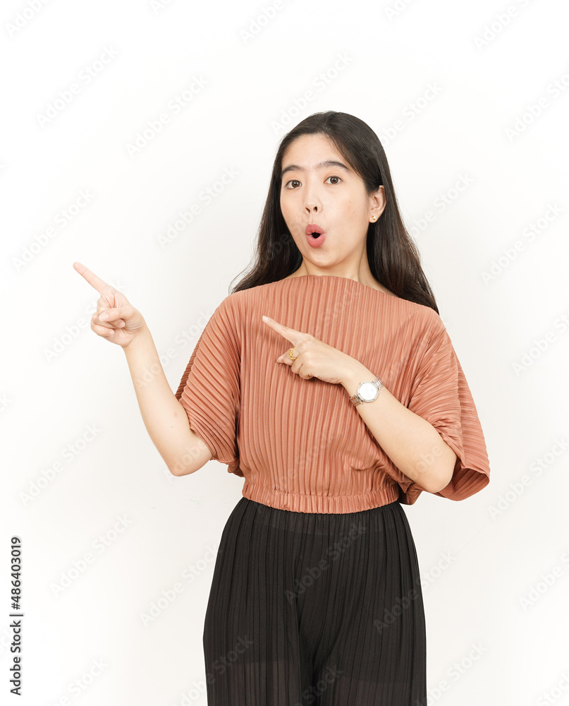 Presenting and Pointing Side Product or Copy Space Of Beautiful Asian Woman Isolated On White Background Presenting and Pointing Side Product or Copy Space Of Beautiful Asian Woman Isolated On White Background