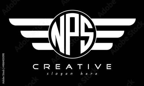 NPS three letter monogram type circle letter logo with wings vector template.