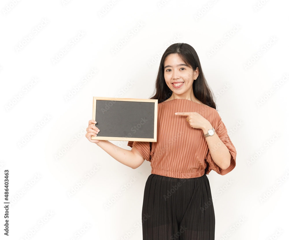 Showing, Presenting and holding Blank Blackboard Of Beautiful Asian Woman Isolated On White Background Showing, Presenting and holding Blank Blackboard Of Beautiful Asian Woman Isolated On White Background
