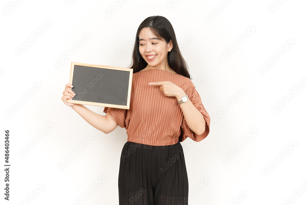 Showing, Presenting and holding Blank Blackboard Of Beautiful Asian Woman Isolated On White Background Showing, Presenting and holding Blank Blackboard Of Beautiful Asian Woman Isolated On White Background