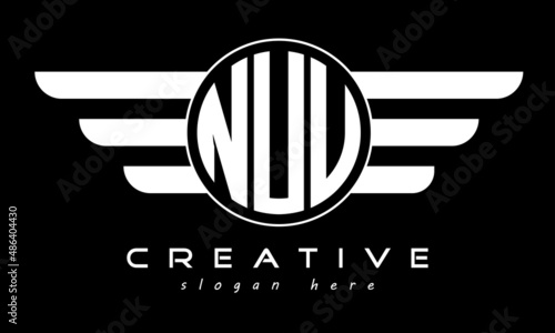 NUU three letter monogram type circle letter logo with wings vector template. photo