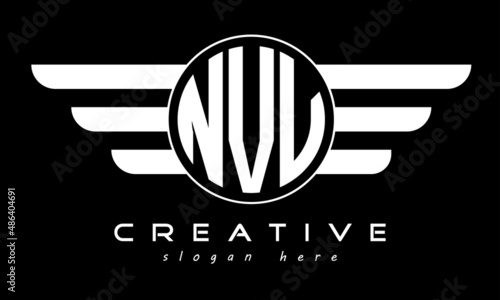 NVV three letter monogram type circle letter logo with wings vector template. photo