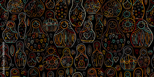Seamless pattern with russian nesting dolls, Matryoshka