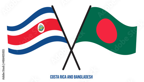 Costa Rica and Bangladesh Flags Crossed And Waving Flat Style. Official Proportion. Correct Colors.